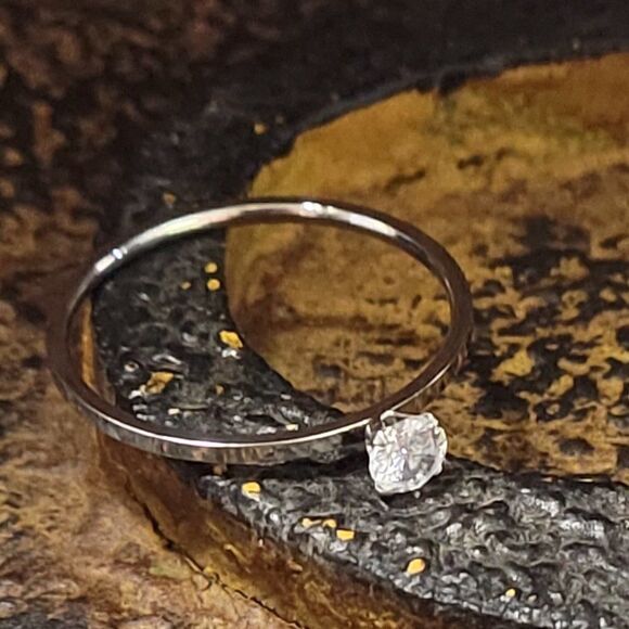 Women's Dainty Prong Round Solitaire Promise Ring - Girls Pinky Ring - Picture 4 of 9